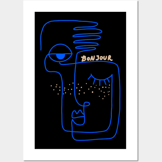 Abstract One line face Picasso style and Bonjour Wall Art by thecolddots